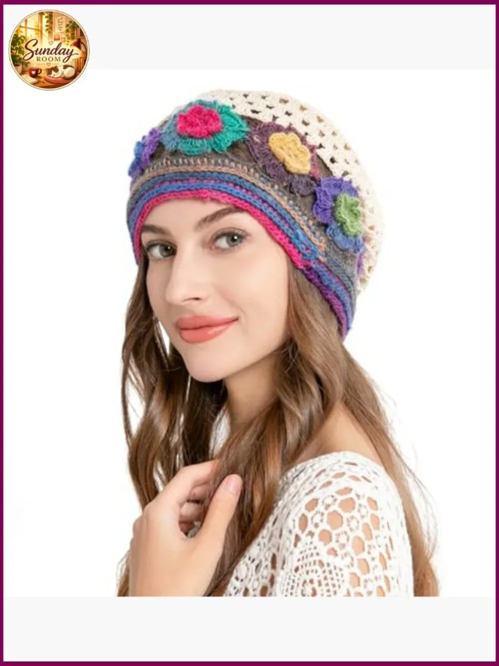 Cotton Crochet Slouchy Beanie Hat Handmade Knit Summer Skull Cap